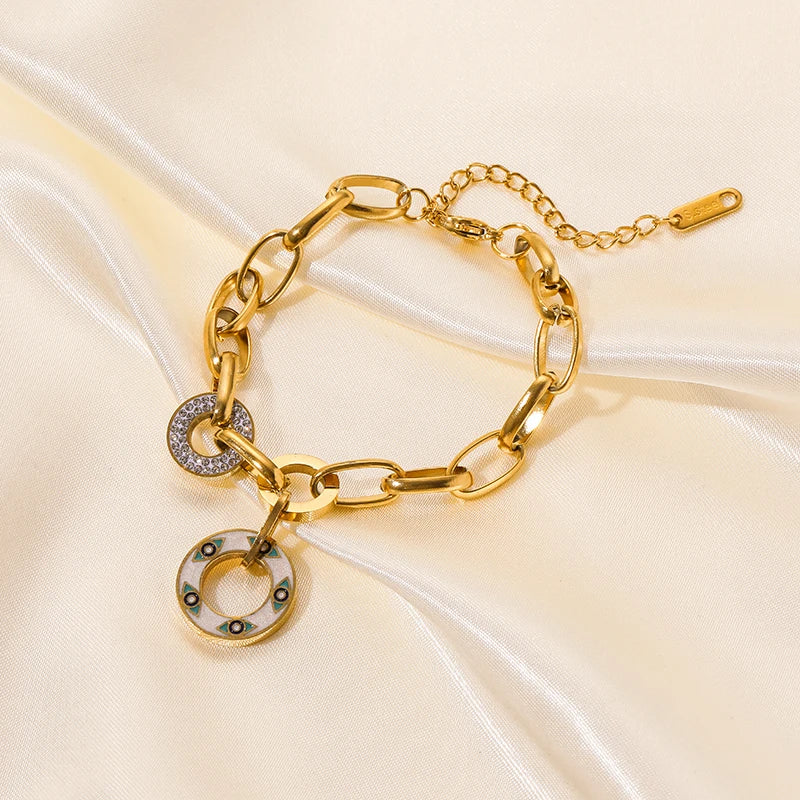 Gold Colour Multilayer Stainless Steel Charm Bracelet Men Women Bangle