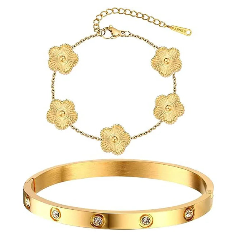 Cubic Zirconia Floral Bracelet for Women18k Gold Plated Link Statement Jewelry