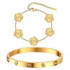 Cubic Zirconia Floral Bracelet for Women18k Gold Plated Link Statement Jewelry