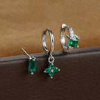 3PCS Stainless Steel Flower Crystal Zirconia Hoop Earrings Square