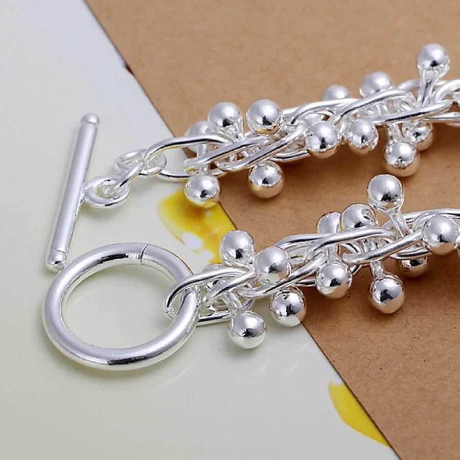 Solid Chain Beads Bracelet 925 Sterling Silver Women Wedding Fashion Jewellery