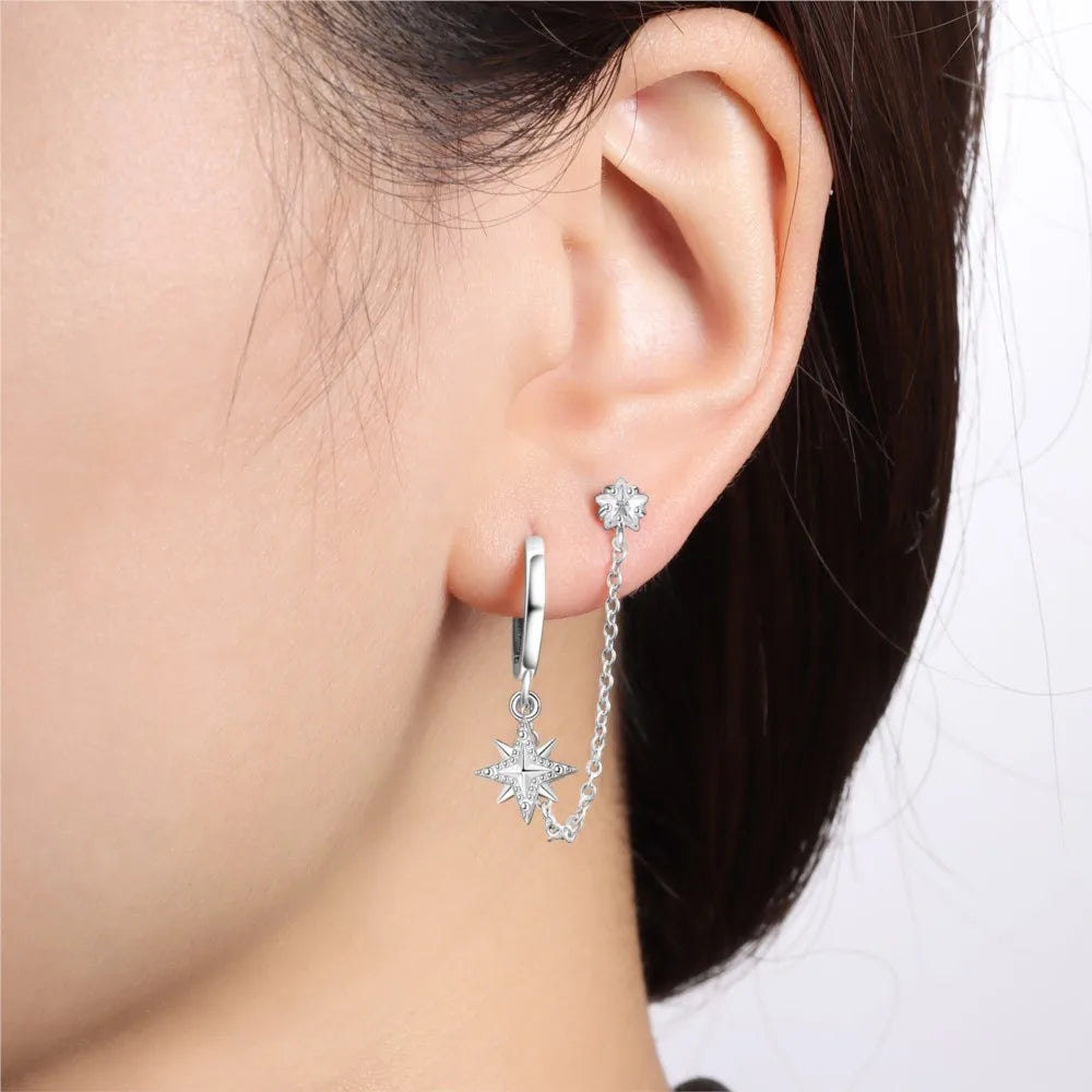 925 Sterling Silver Octagonal Tassel Versatile Hoop Earrings Birthday Gift