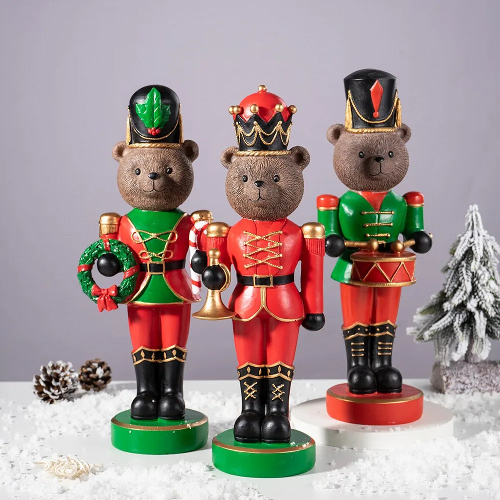 Resin Bear Nutcracker Statue Christmas Soldier Figurines Living Room Decoration Gift