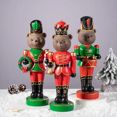 Resin Bear Nutcracker Statue Christmas Soldier Figurines Living Room Decoration Gift