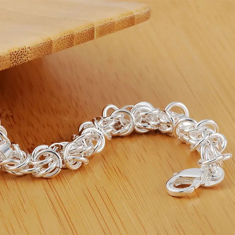 925 Sterling Silver Classic Circle Chain Bracelet Men Women Wedding Gift