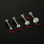 2PCS Trendy Stainless Steel 2/3/4/5mm Zircon Sparkling Stud Earrings