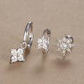 3PCS Vintage Design Four Flower Zircon Hoop Earrings Set Steel
