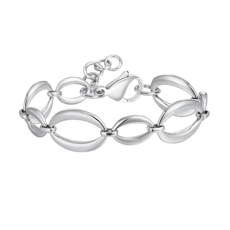 Stainless Steel Oval Fancy Link Chain Bracelets For Women, Chunky Thick Geometric Bangle Hypoallergenic Jewelry