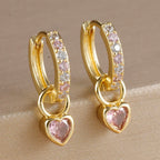 2PCS Luxury Colourful Heart Pendant Earrings Multicolor Zircon Hoops