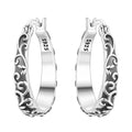 925 Sterling Silver Curled Grass Pattern Flower Hoop Earrings Women's Jewellery