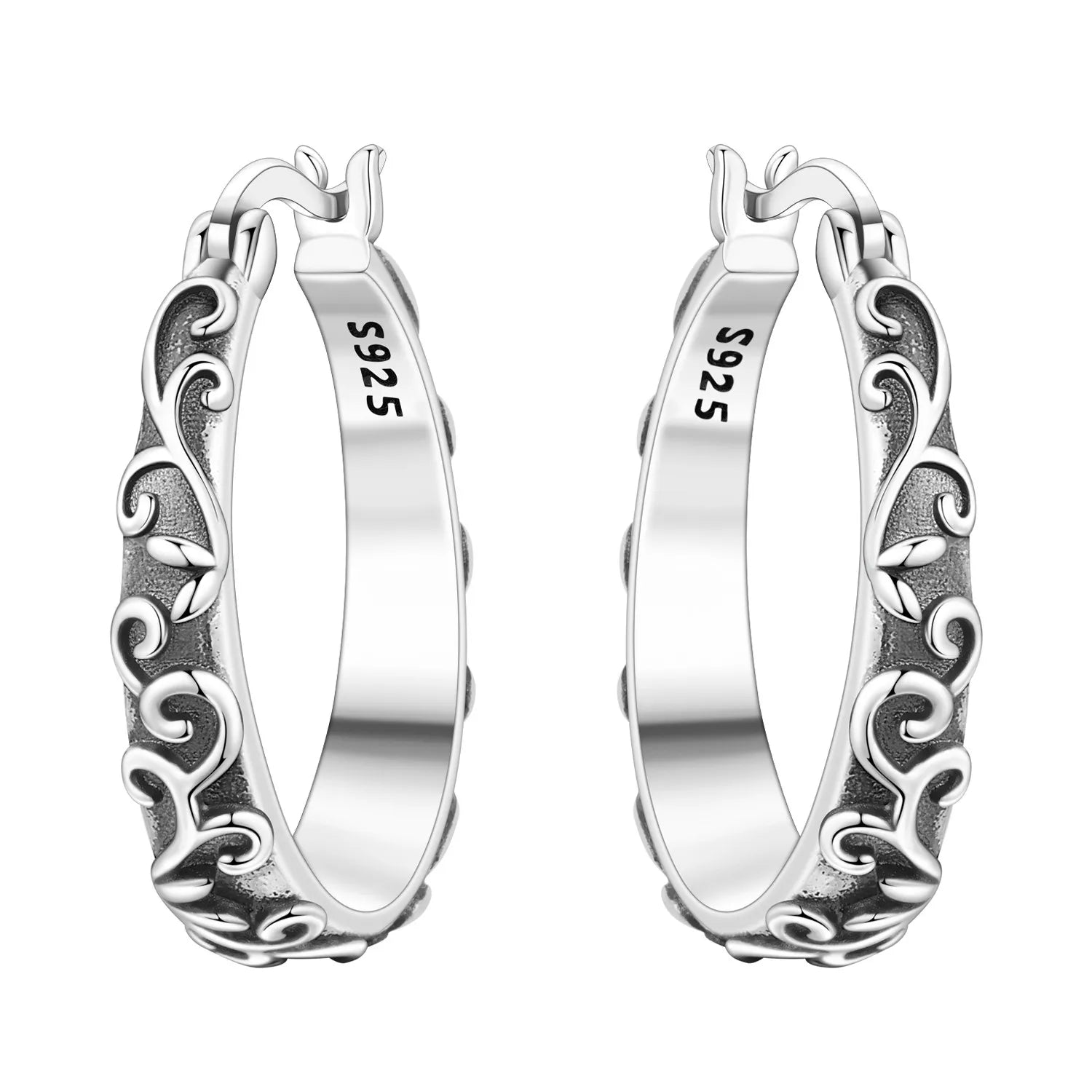 925 Sterling Silver Curled Grass Pattern Flower Hoop Earrings Women's Jewellery