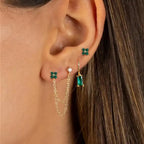 3PCS Fashion Double Ear Hole Chain Crystal Ear Stud Earring Set