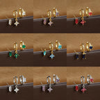 3PCS Stainless Steel Flower Crystal Zirconia Hoop Earrings Square