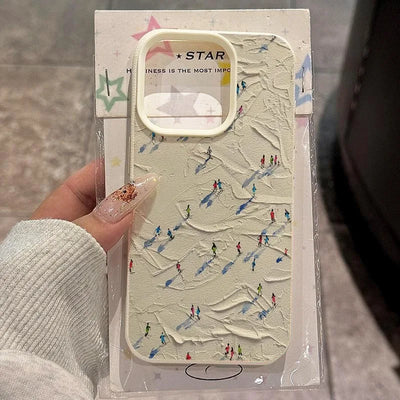 Artistic Skiing Oil Painting Lychee Case for iPhone 17 16 15 14