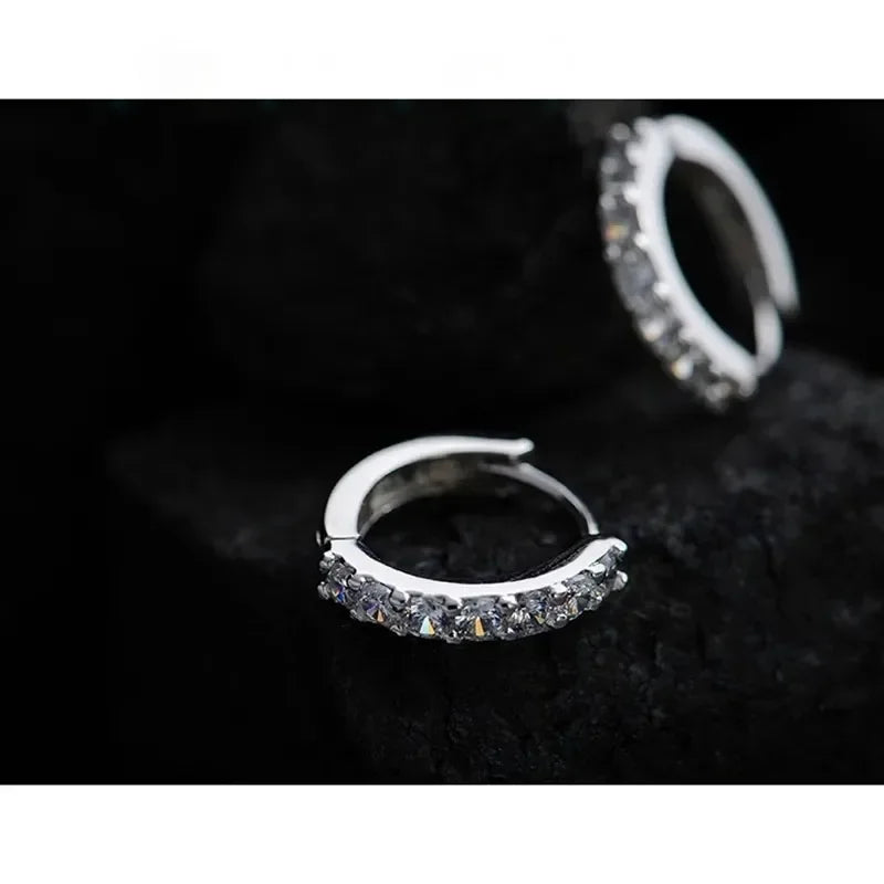 925 Sterling Silver Plated Rhinestone Crystal Hoop Earrings Luxury Women Gift