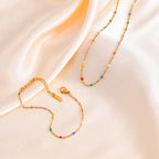 Stainless Steel Chain Bracelet for Women, Colorful Beads Summer 18k Gold Plated, Stainless Steel Waterproof Wrist Jewelry