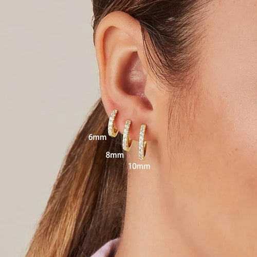 3PCS Round Circle Stainless Steel Zircon Huggie Hoop Earrings Set