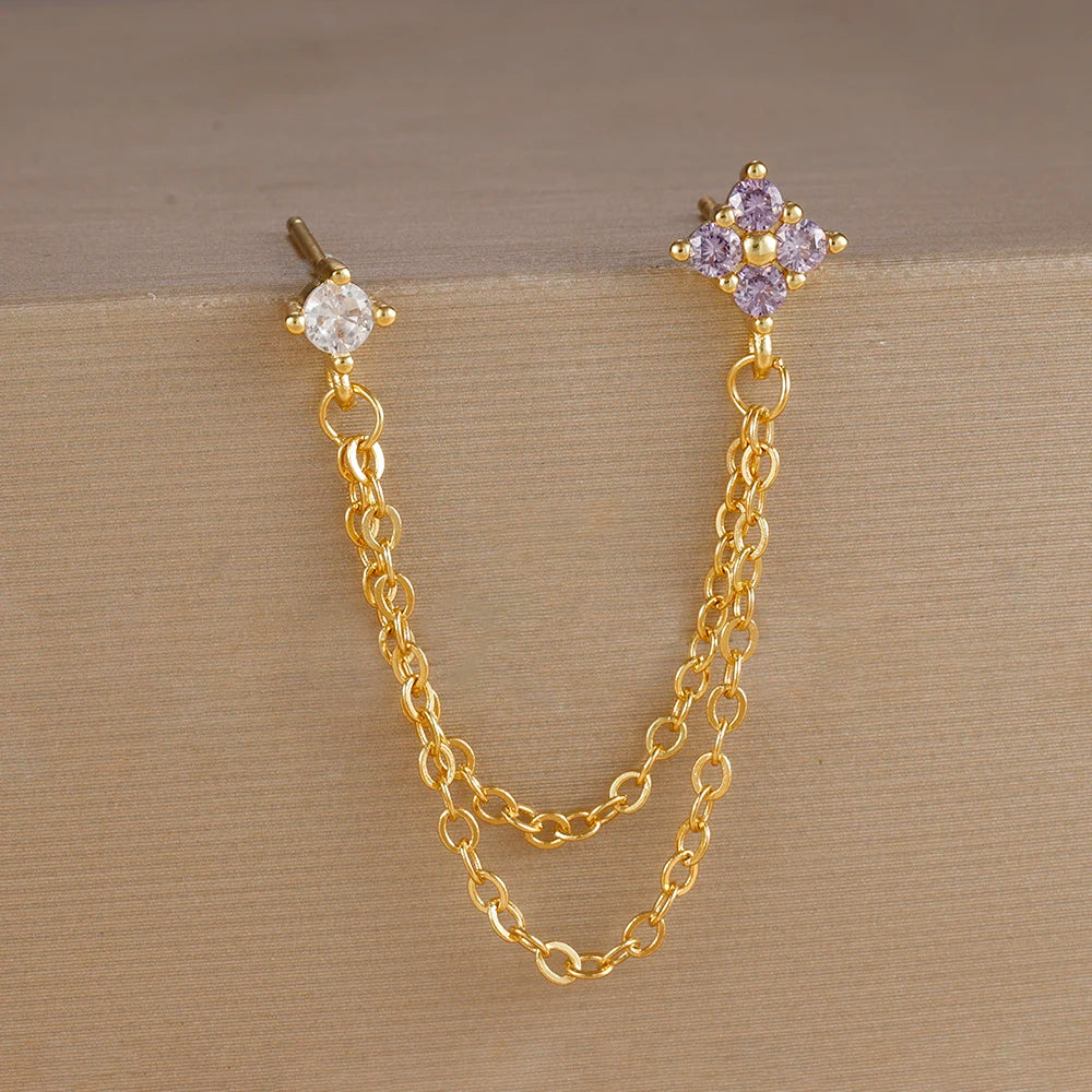 Exquisite Green Zircon Flower Hoop Earrings 18K Gold Plated Steel