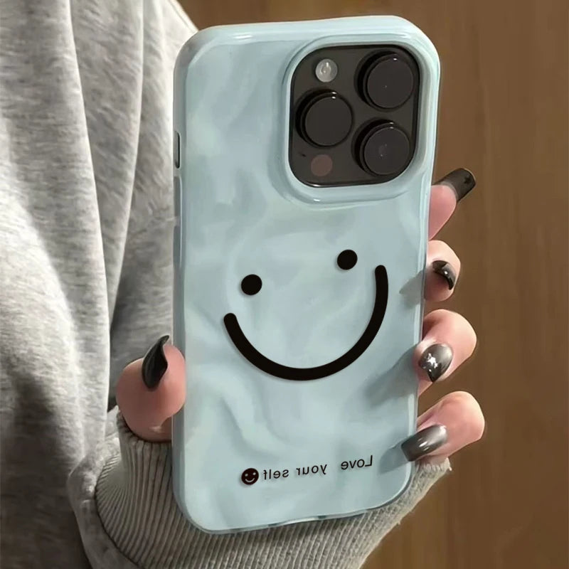 Happy Smile Texture Case for iPhone 17 16 15 14 13 12 11 Pro Max Plus Air