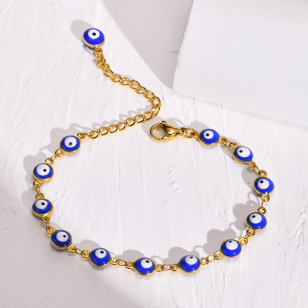 Evil Eye Bracelet,stainless Steel Chain Blue Eye Bracelet Stackable Adjustable Link, Protection Amulet Jewelry
