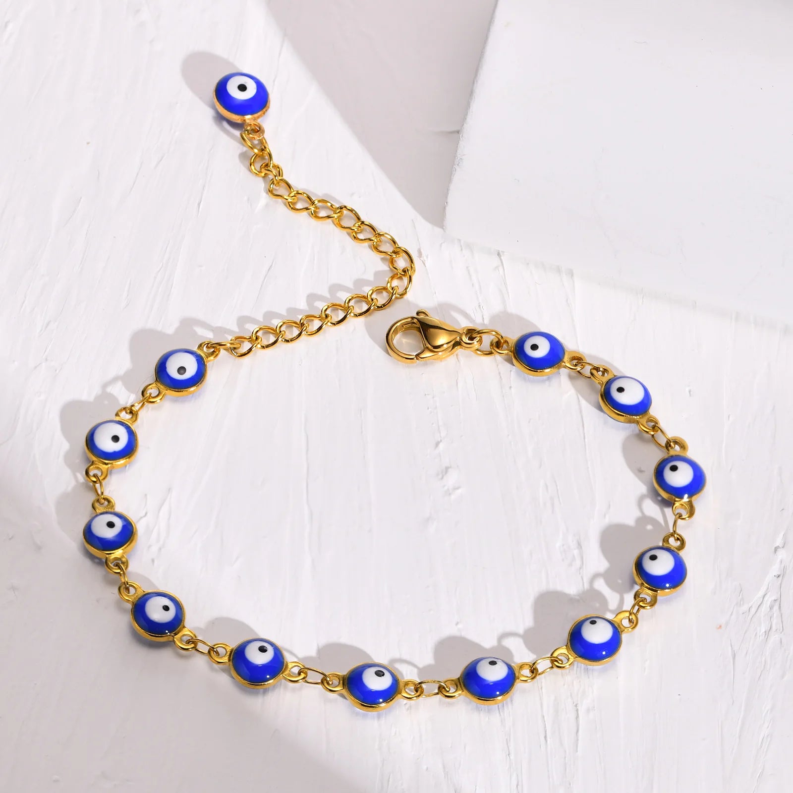 Evil Eye Bracelet,stainless Steel Chain Blue Eye Bracelet Stackable Adjustable Link, Protection Amulet Jewelry