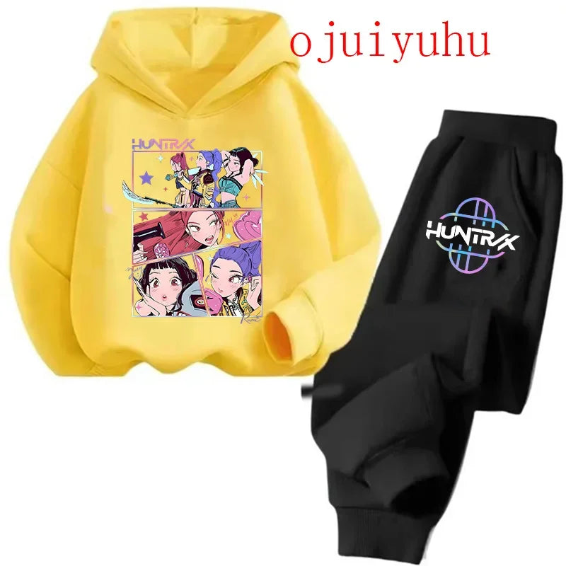 Kids Kpop Demon Hunters Kawaii Hoodie & Sweatpants Set Anime Cartoon Clothing