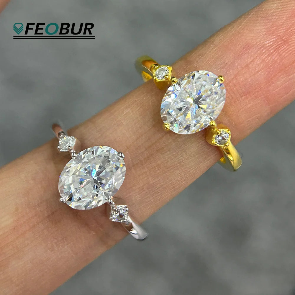 2CT Moissanite Oval Ring Lab Diamond S925 Sterling Silver 18k Gold Plated