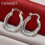 925 Sterling Silver 30mm Hollow Round Hoop Earrings Women Party Fashion Gift