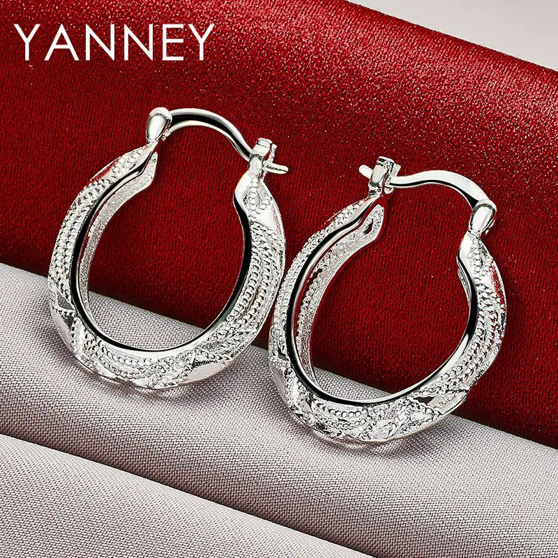 925 Sterling Silver 30mm Hollow Round Hoop Earrings Women Party Fashion Gift