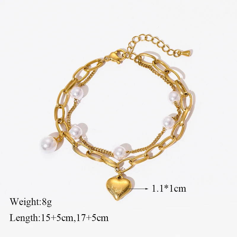 Gold Colour Multilayer Stainless Steel Charm Bracelet Men Women Bangle