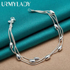 Fashion Bead Chain Bracelet 925 Sterling Silver Women Lady Wedding Jewellery