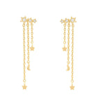 New Trend Cubic Zirconia Long Tassel Drop Earrings Star Moon Chain