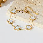 White Flower Stainless Steel Bracelet Five-Leaf Clover Wrist Jewellery
