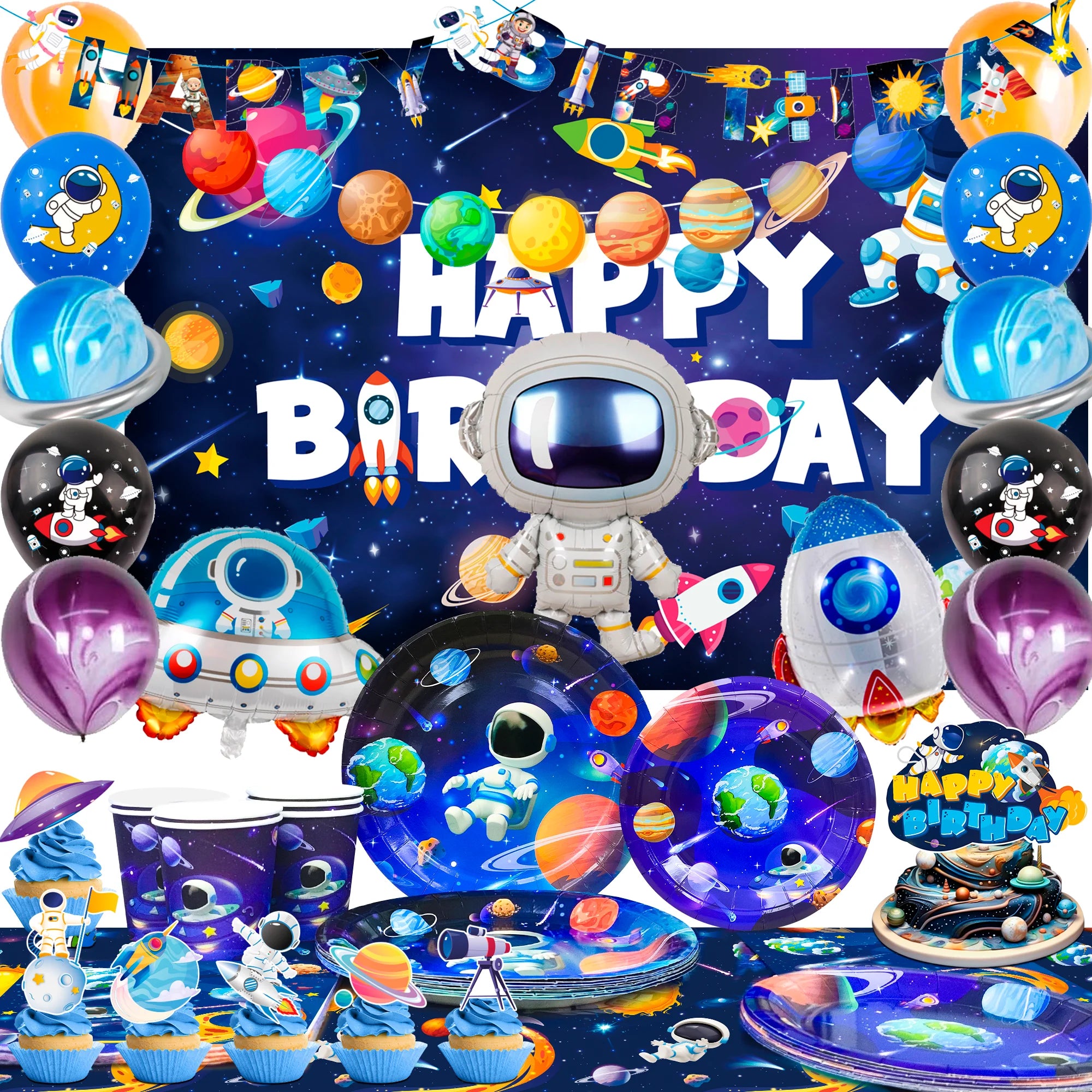 88pc Outer Space Birthday Party Decorations Tableware Backdrop - Ship from UK