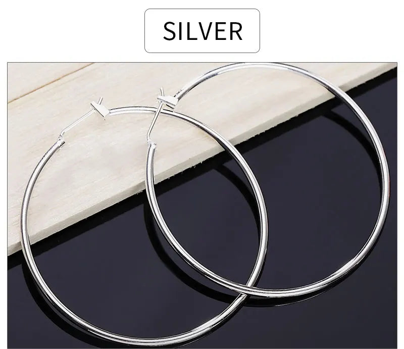 925 Sterling Silver 50mm Simple Circle Earrings Women Engagement Hip Hop Gift