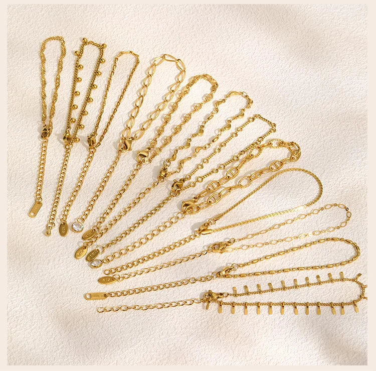 Gold Plated Link Bracelet for Women, Stainless Steel Stackable Chain Wristband, Adjustable Waterproof Jewelry