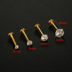 2PCS Trendy Stainless Steel 2/3/4/5mm Zircon Sparkling Stud Earrings