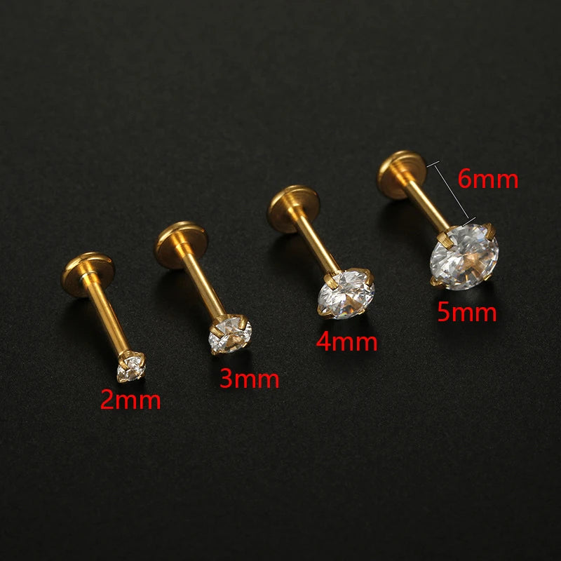 2PCS Trendy Stainless Steel 2/3/4/5mm Zircon Sparkling Stud Earrings