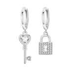 925 Sterling Silver Asymmetric Key Lock Drop Earrings Trendy Jewellery Gift