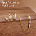 4PCS French Design Tassel Chain Pendant Hoop Earrings Set Zircon Stud