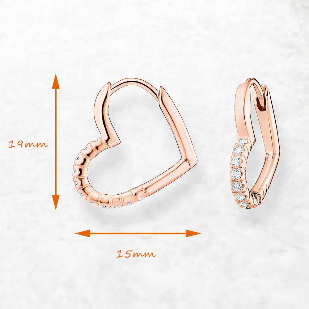 Rose Gold Heart Hoop Earrings Real 925 Sterling Silver Romantic Gift