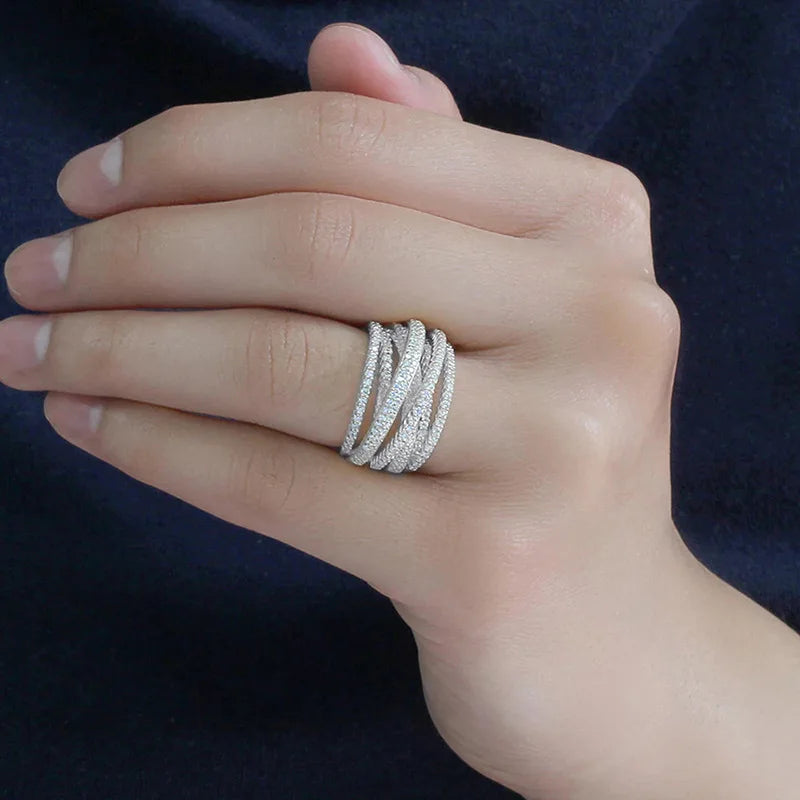 925 Sterling Silver Classic Vintage Line Wrap Zircon Ring Party Luxury Fashion Hot Sales