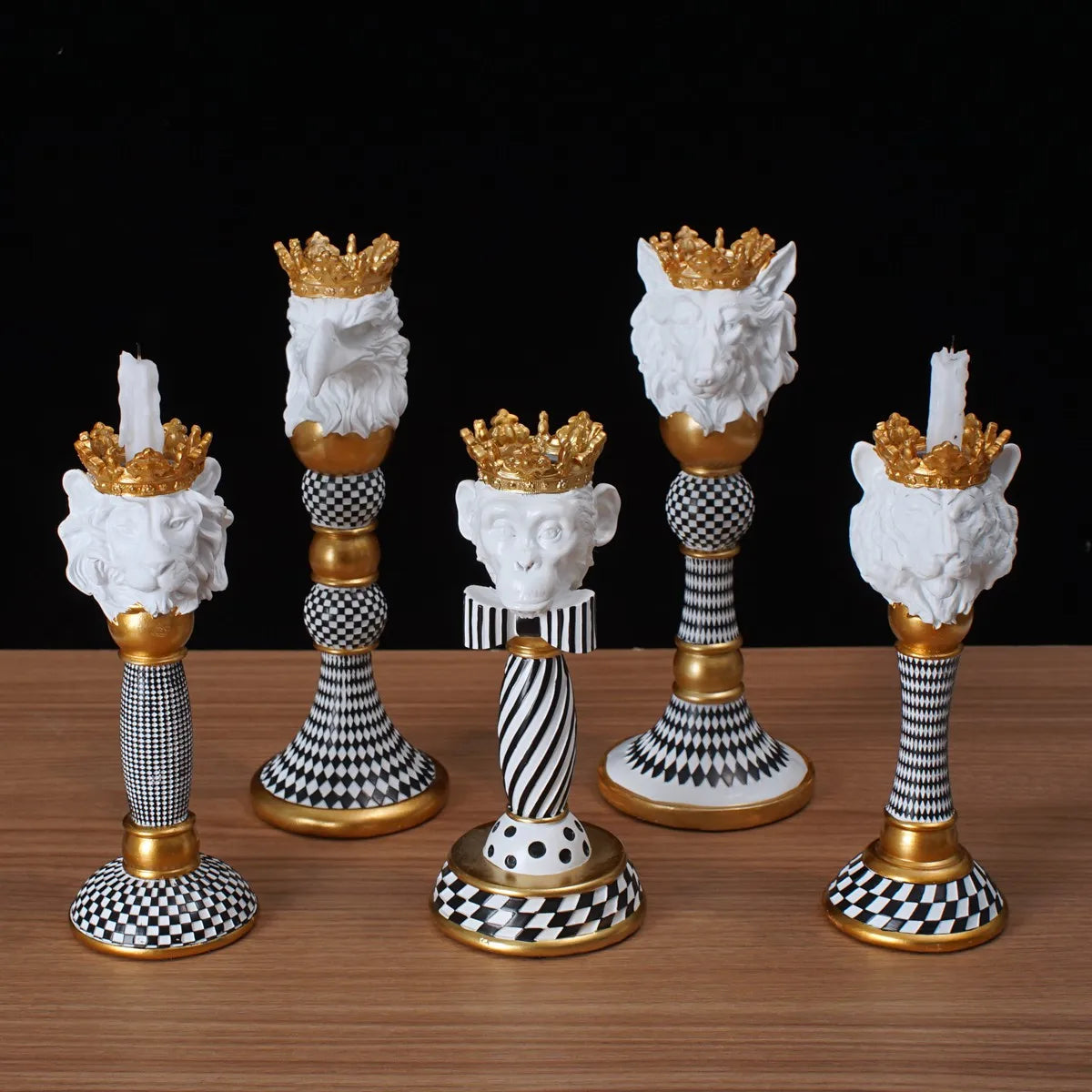 Animal Head Candlestick Resin Holder Horse Eagle Bulldog Monkey Lion Wolf Figurines