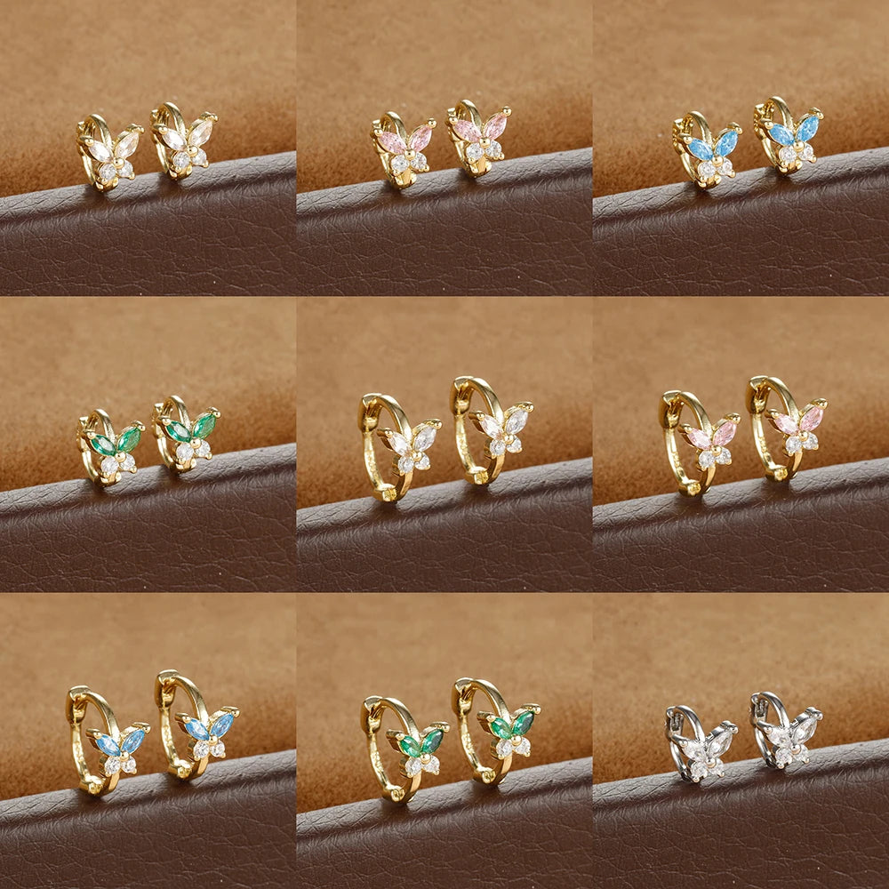 Stainless Steel Zircon Butterfly Minimal Hoop Earrings Gold Huggie