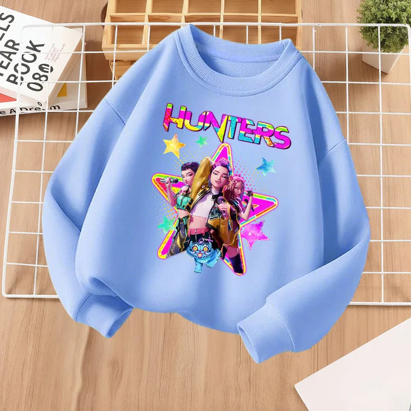 K-pop Girls Cartoon Print Casual Sweatshirt O-Neck Long Sleeve Fashion Top