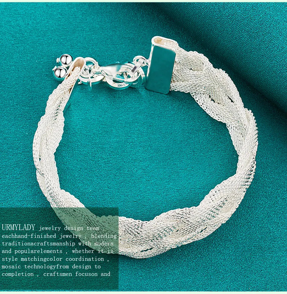 Braid Chain Bracelet 925 Sterling Silver Men Women Wedding Fashion Jewellery