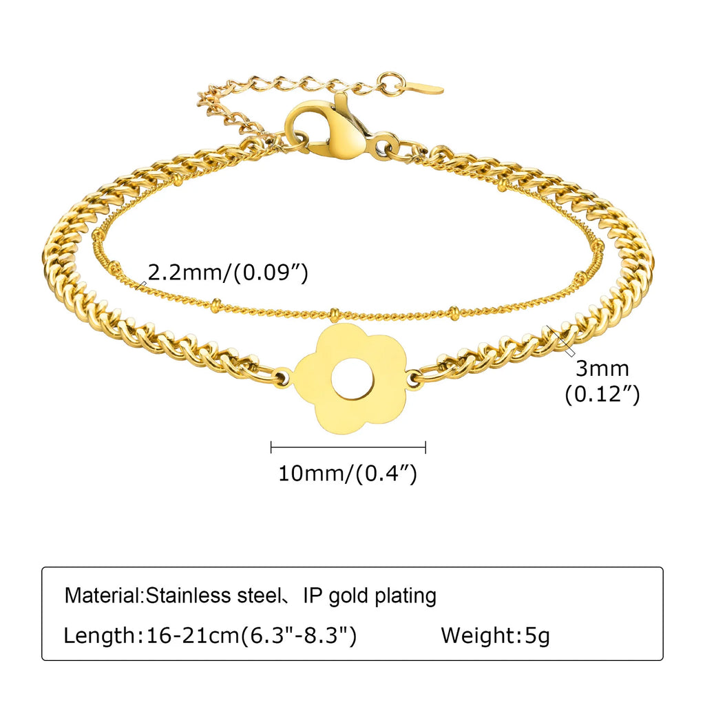 Waterproof Flower Bracelet, Stainless Steel Wrist Chain Bangles  Lucky Jewelry For Women Gift