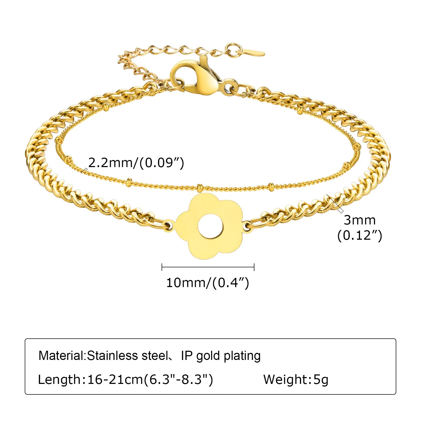 Waterproof Flower Bracelet, Stainless Steel Wrist Chain Bangles  Lucky Jewelry For Women Gift