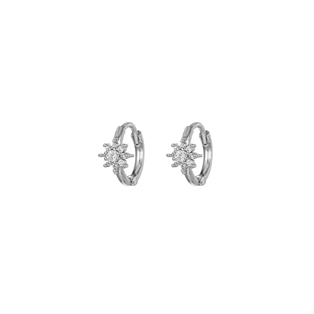 New Stainless Steel Zircon Star Cross Hoop Earring Gold y2k Crown