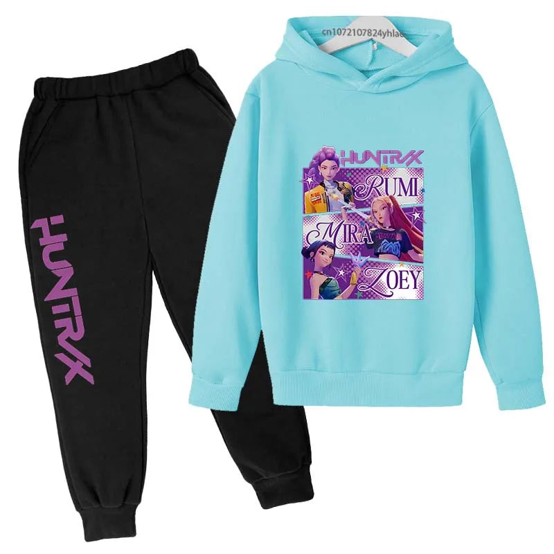 Kids Kpop Demon Hunters Cartoon Print Hoodie & Pants Sportsuit 2-13 Years